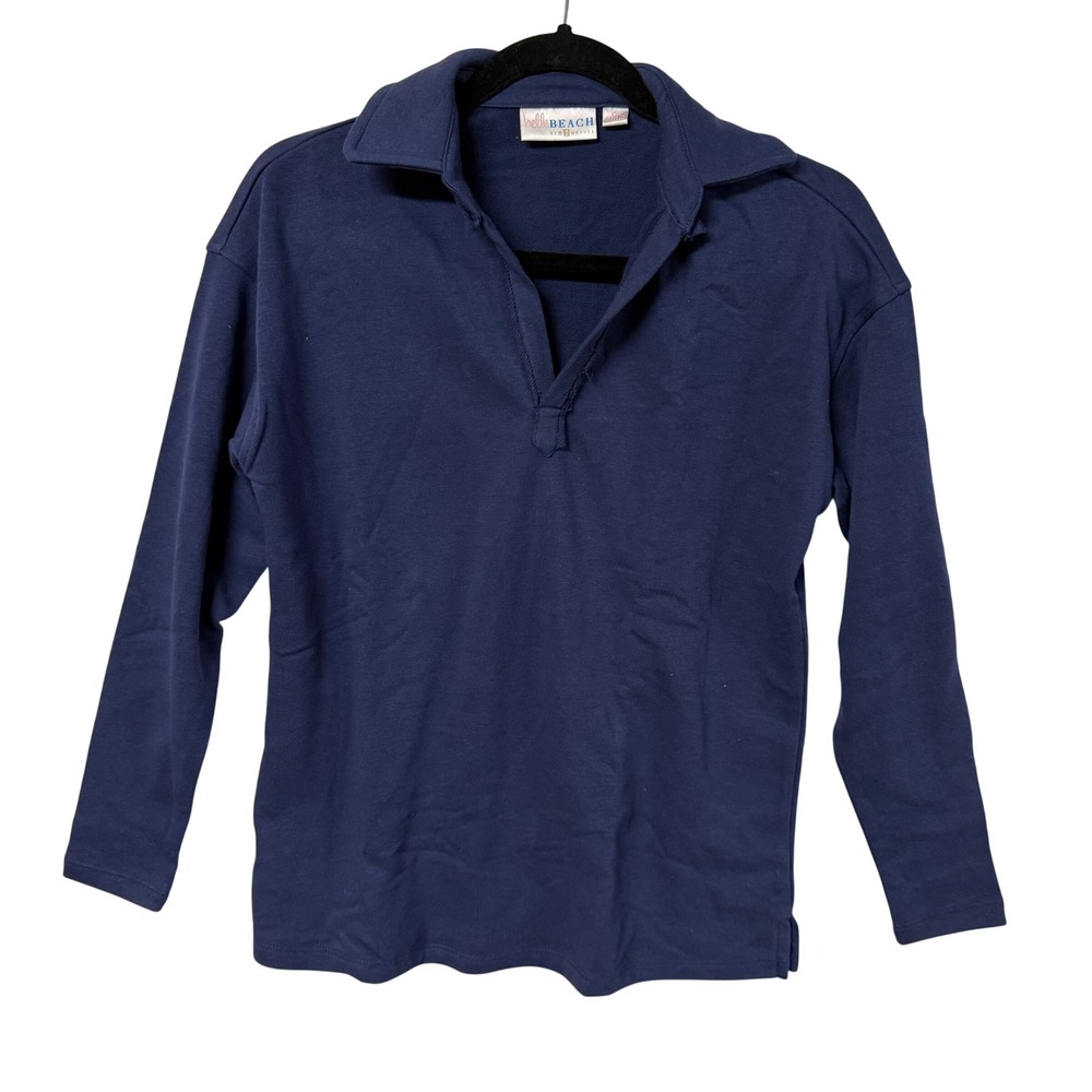 Belle Beach Kim Gravel Navy Blue Polo Sweatshirt Long Sleeve Collared Top XXS